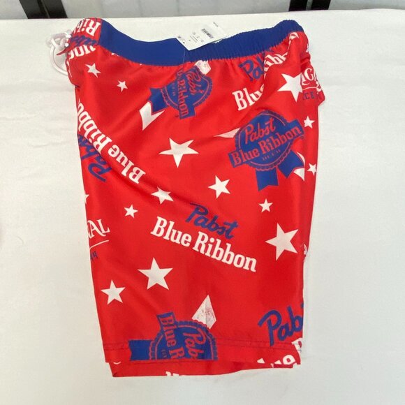 Pabst Blue Ribbon Beer Men's Swim Trunks Board Shorts 20" Red Blue White NWT - Picture 7 of 11